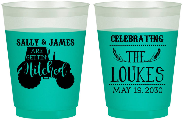 Custom Wedding 16 oz Color Changing Frosted Cups - Tractor | 381