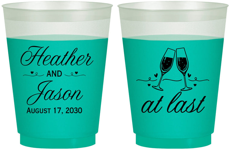 Custom Wedding 16 oz Color Changing Frosted Cups - At Last | 382