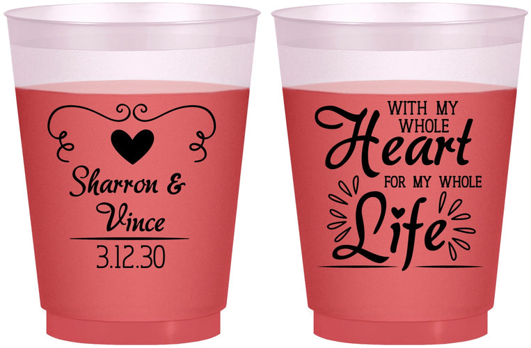 Custom Wedding 16 oz Color Changing Frosted Cups - Heart Life | 387