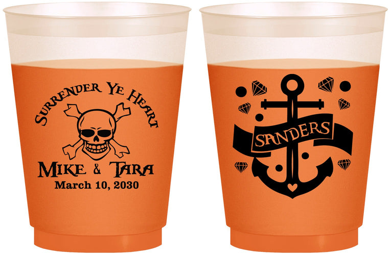 Custom Wedding 16 oz Color Changing Frosted Cups - Anchor Nautical | 391
