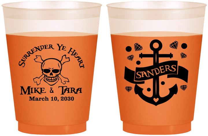 Custom Wedding 16 oz Color Changing Frosted Cups - Anchor Nautical | 391