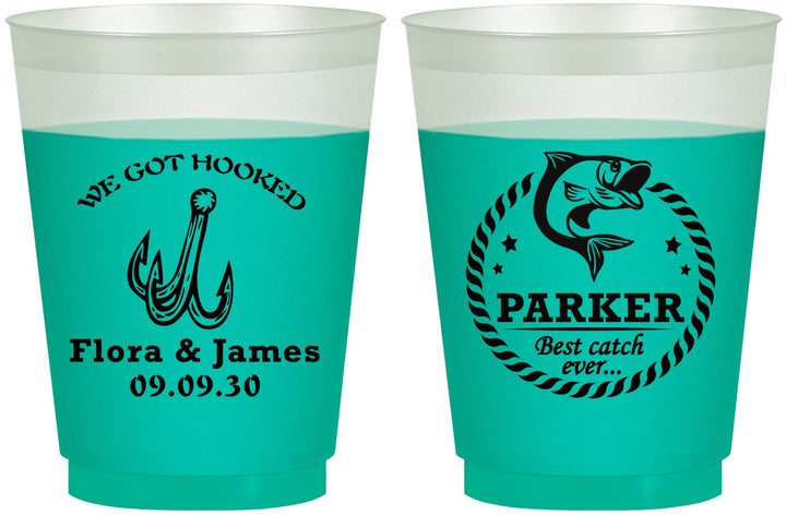 Custom Wedding 16 oz Color Changing Frosted Cups - We Got Hooked Fish | 392