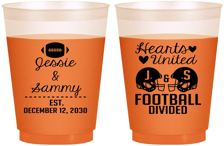 Custom Wedding 16 oz Color Changing Frosted Cups - Hearts United Football | 395