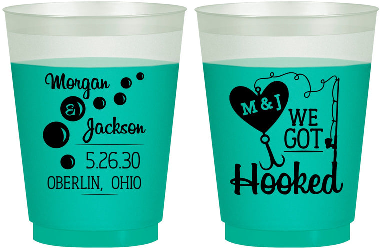 Custom Wedding 16 oz Color Changing Frosted Cups - We Got Hooked Fish | 396