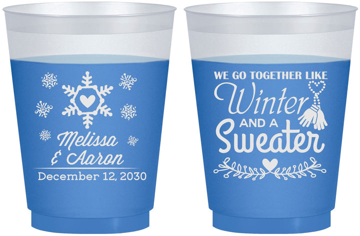 Custom Wedding 16 oz Color Changing Frosted Cups - Christmas Winter | 399