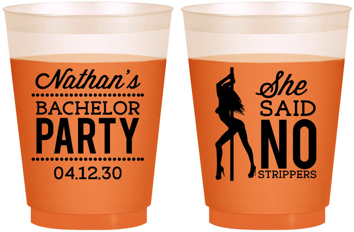 Custom Bachelor Party 16 oz Color Changing Frosted Cups - She Said No Strip Club | 40005