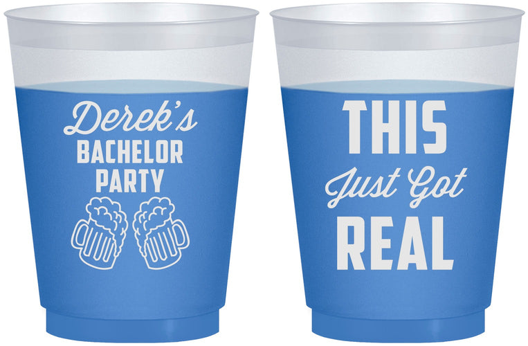 Custom Bachelor Party 16 oz Color Changing Frosted Cups - Just Got Real | 40024