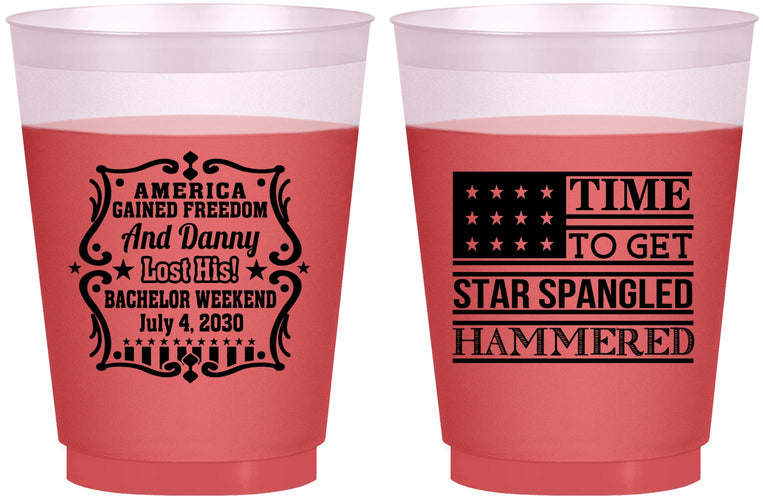 Custom Bachelor Party 16 oz Color Changing Frosted Cups - Star Spangled Hammered | 40032