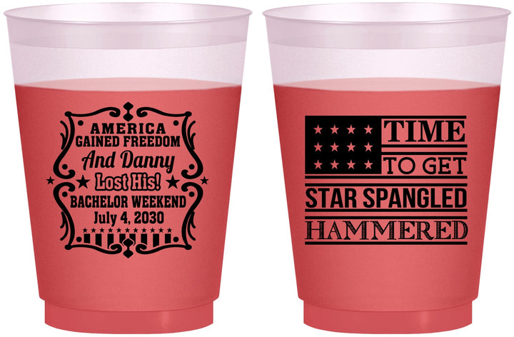 Custom Bachelor Party 16 oz Color Changing Frosted Cups - Star Spangled Hammered | 40032