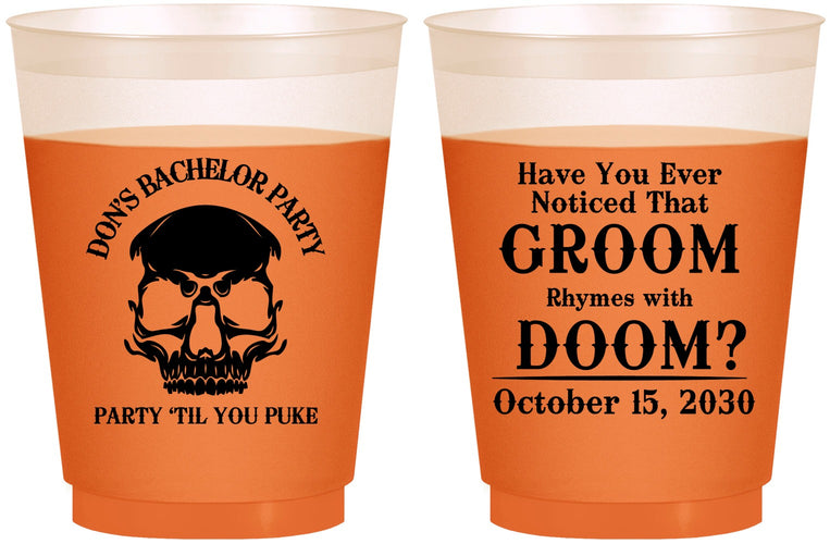 Custom Bachelor Party 16 oz Color Changing Frosted Cups - Groom Doom Skull | 40041