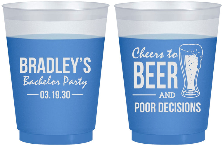 Custom Bachelor Party 16 oz Color Changing Frosted Cups - Beer Pour Decisions | 40045