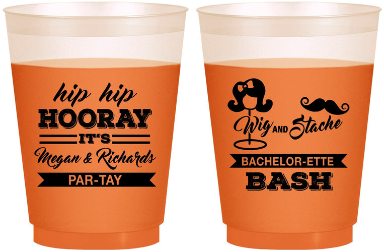 Custom Bachelor Party 16 oz Color Changing Frosted Cups - Wig Or Stache | 40058