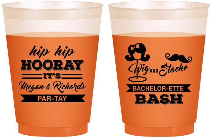 Custom Bachelor Party 16 oz Color Changing Frosted Cups - Wig Or Stache | 40058
