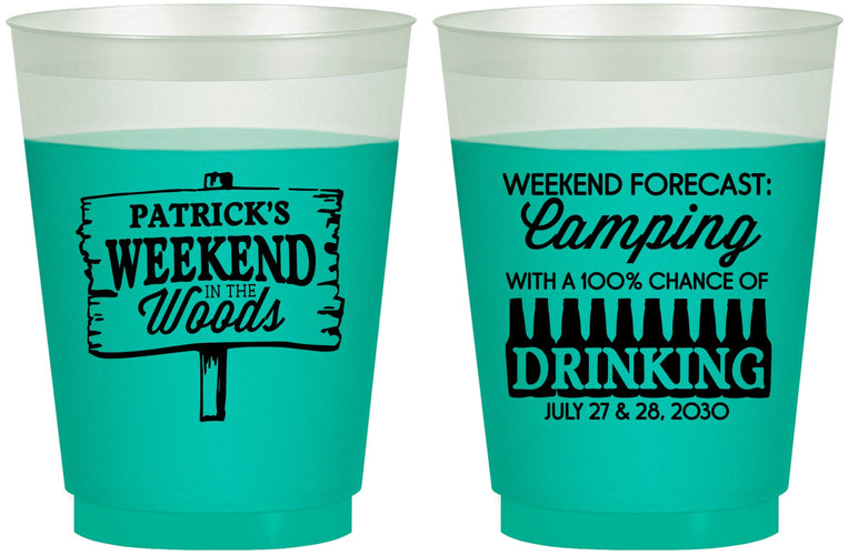 Custom Bachelor Party 16 oz Color Changing Frosted Cups - Camping | 40064