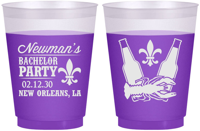 Custom Bachelor Party 16 oz Color Changing Frosted Cups - Mardi Gras | 40085