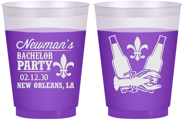 Custom Bachelor Party 16 oz Color Changing Frosted Cups - Mardi Gras | 40085
