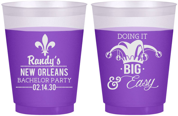 Custom Bachelor Party 16 oz Color Changing Frosted Cups - Mardi Gras | 40089