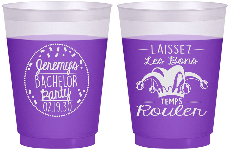 Custom Bachelor Party 16 oz Color Changing Frosted Cups - Mardi Gras | 40090