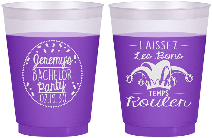 Custom Bachelor Party 16 oz Color Changing Frosted Cups - Mardi Gras | 40090