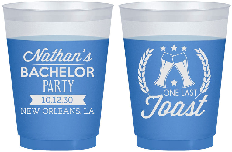 Custom Bachelor Party 16 oz Color Changing Frosted Cups - One Last Toast | 40095