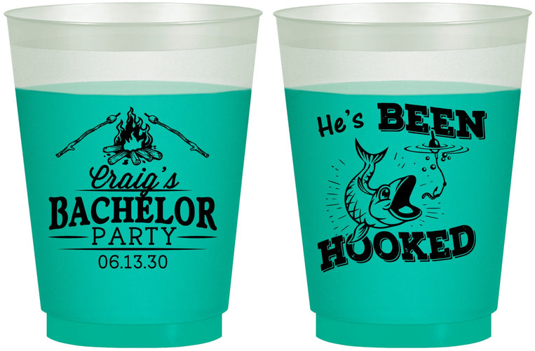 Custom Bachelor Party 16 oz Color Changing Frosted Cups - Fishing Hooked | 40096