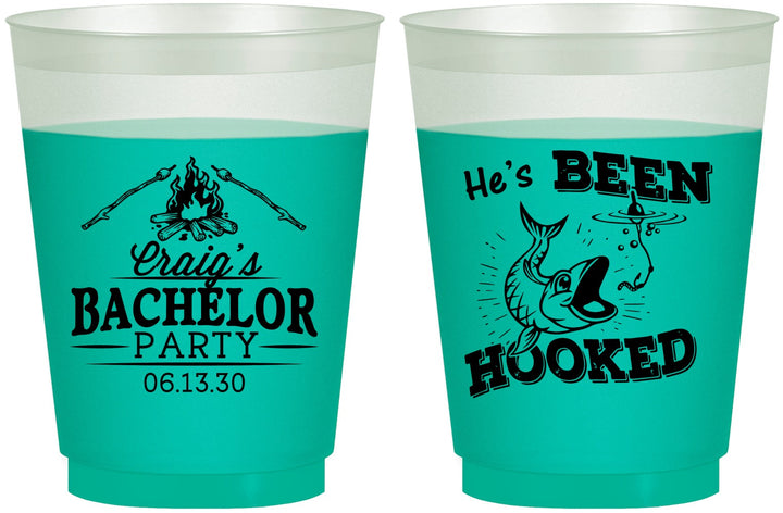 Custom Bachelor Party 16 oz Color Changing Frosted Cups - Fishing Hooked | 40096