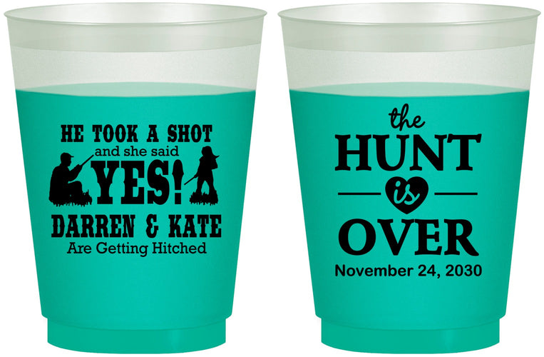 Custom Wedding 16 oz Color Changing Frosted Cups - The Hunt Is Over | 403