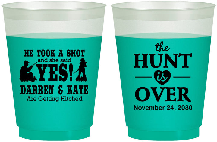 Custom Wedding 16 oz Color Changing Frosted Cups - The Hunt Is Over | 403