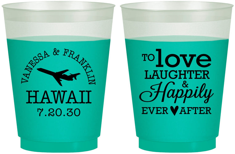 Custom Wedding 16 oz Color Changing Frosted Cups - Love Laughter Happily | 404