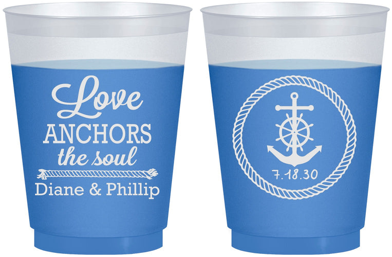 Custom Wedding 16 oz Color Changing Frosted Cups - Love Anchors The Soul | 405