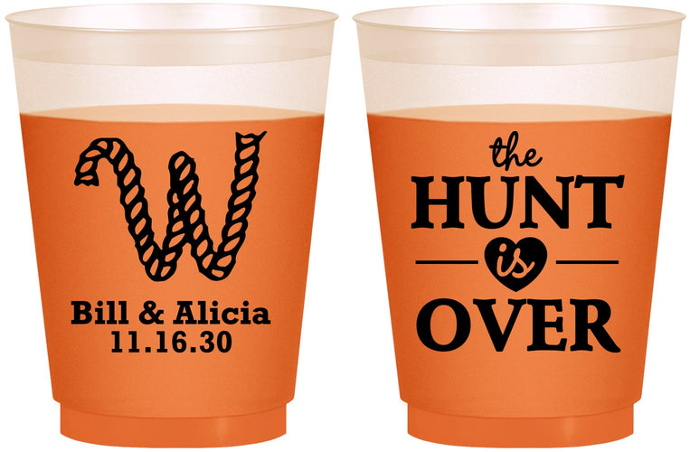 Custom Wedding 16 oz Color Changing Frosted Cups - Monogram Hunt Is Over | 406