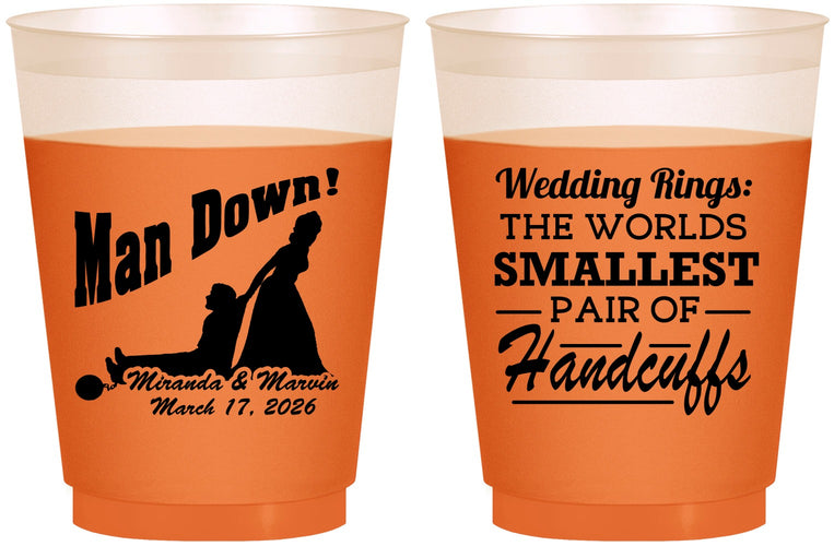 Custom Wedding 16 oz Color Changing Frosted Cups - Man Down | 407