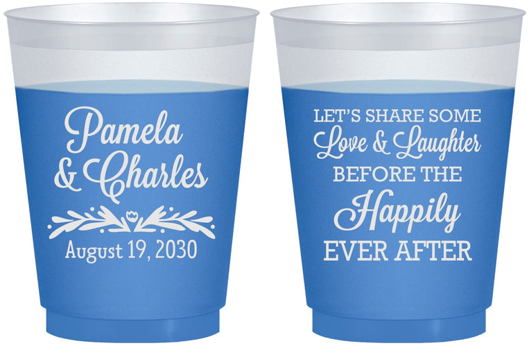 Custom Wedding 16 oz Color Changing Frosted Cups - Love Laughter Happily | 409