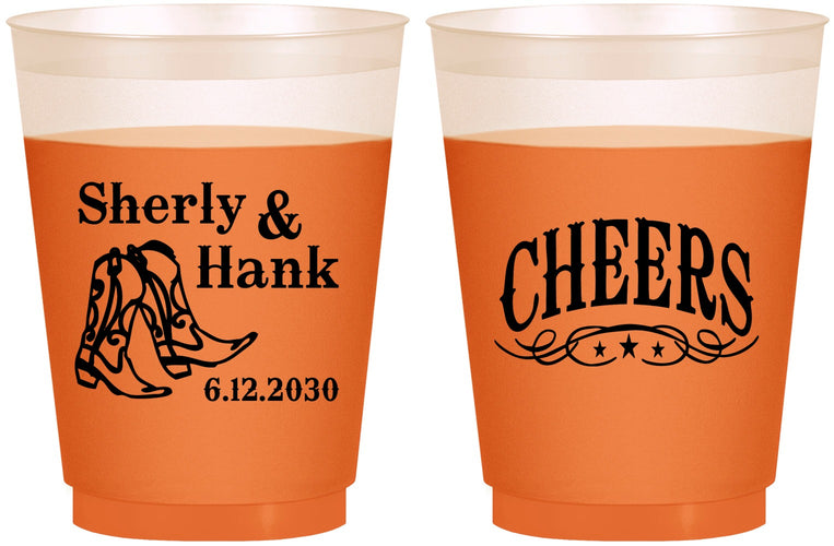 Custom Wedding 16 oz Color Changing Frosted Cups - Cheers Cowboy | 411