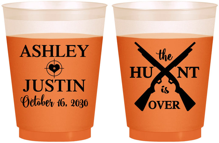 Custom Wedding 16 oz Color Changing Frosted Cups - The Hunt Is Over | 412