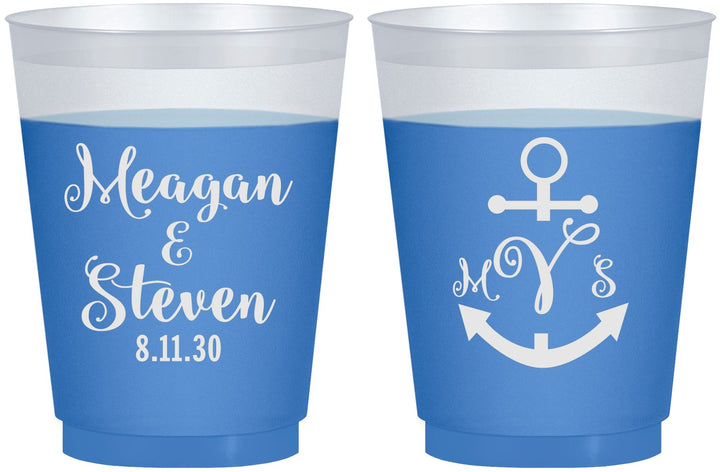 Custom Wedding 16 oz Color Changing Frosted Cups - Monogram Nautical | 414