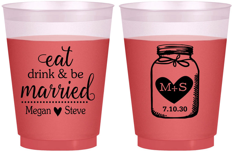 Custom Wedding 16 oz Color Changing Frosted Cups - Mason Jar | 415
