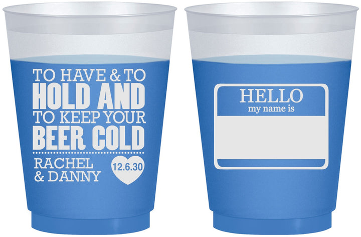 Custom Wedding 16 oz Color Changing Frosted Cups - Hello My Name Is | 418