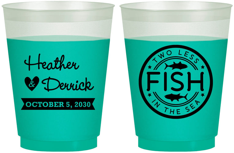 Custom Wedding 16 oz Color Changing Frosted Cups - Two Less Fish In The Sea | 420