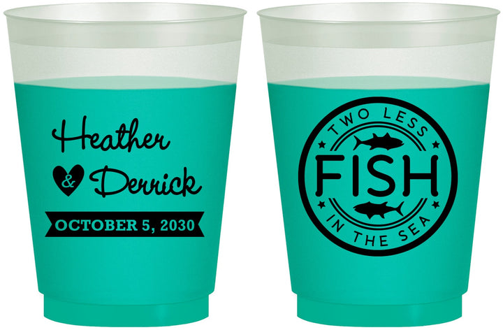 Custom Wedding 16 oz Color Changing Frosted Cups - Two Less Fish In The Sea | 420