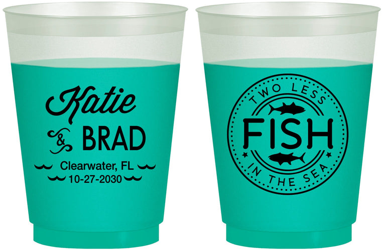 Custom Wedding 16 oz Color Changing Frosted Cups - Two Less Fish In The Sea | 421