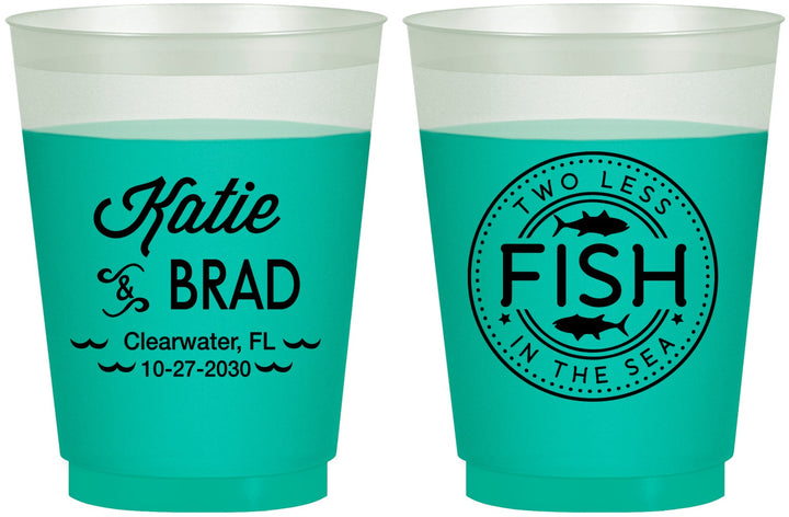 Custom Wedding 16 oz Color Changing Frosted Cups - Two Less Fish In The Sea | 421