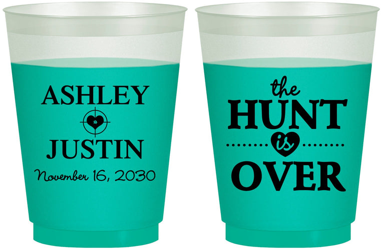 Custom Wedding 16 oz Color Changing Frosted Cups - The Hunt Is Over | 422