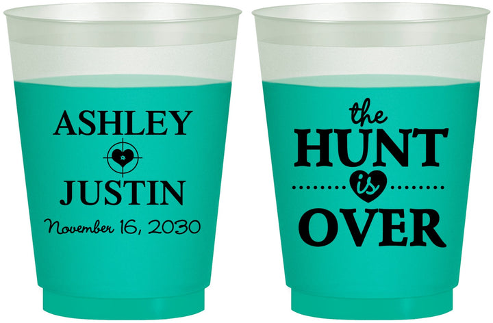 Custom Wedding 16 oz Color Changing Frosted Cups - The Hunt Is Over | 422