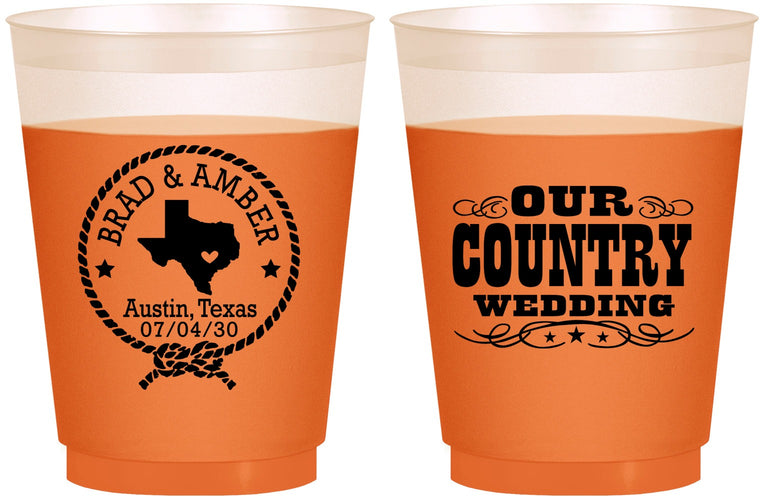 Custom Wedding 16 oz Color Changing Frosted Cups - Country Texas | 424