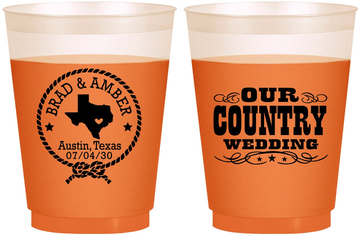 Custom Wedding 16 oz Color Changing Frosted Cups - Country Texas | 424