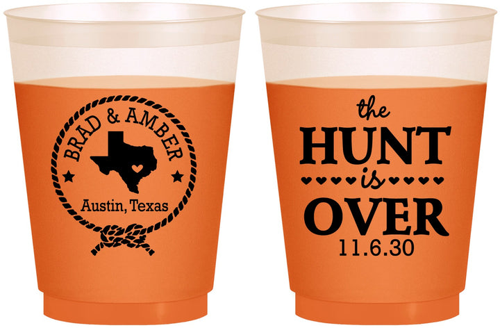 Custom Wedding 16 oz Color Changing Frosted Cups - The Hunt Is Over | 426