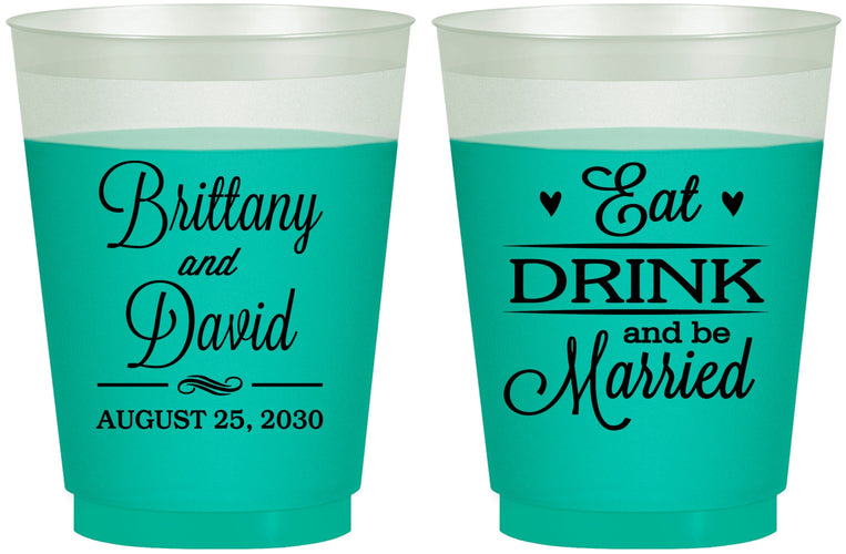 Custom Wedding 16 oz Color Changing Frosted Cups - Eat Drink Be Married | 430