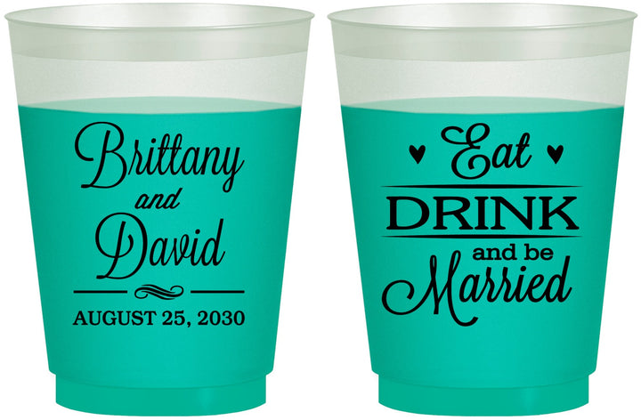 Custom Wedding 16 oz Color Changing Frosted Cups - Eat Drink Be Married | 430