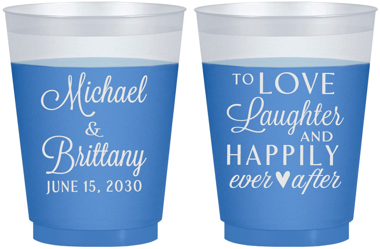 Custom Wedding 16 oz Color Changing Frosted Cups - Love Laughter Happily | 432